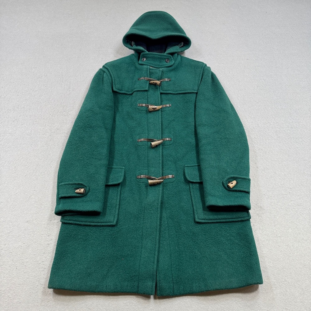 Vintage Gloverall Duffle Coat Women's 18 Green Wool Plaid Lined Toggle England
